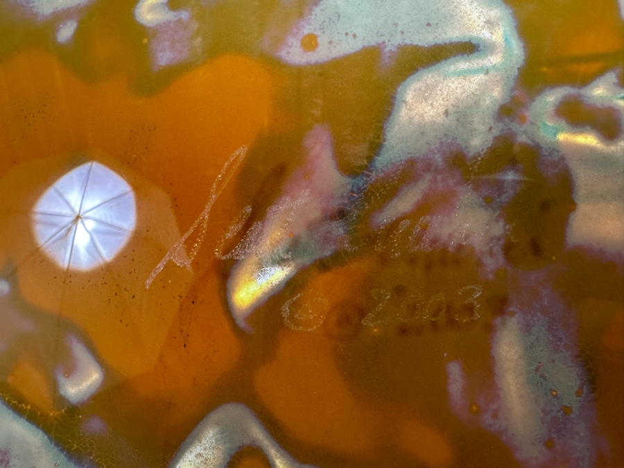 Scott Amrhein Translucent Art Glass Vessel Bowl With Custom Stand Signed Underneath 14W X 5H [Photo 11]