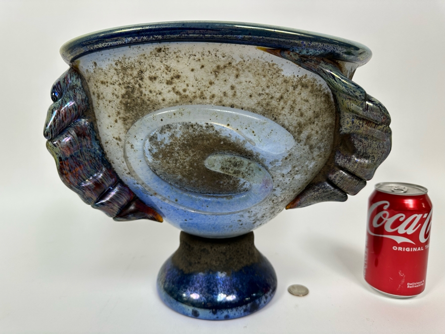 Tom Philabaum (b. 1947, American) Large Footed Art Glass Vase 2001 Signed Underneath Very Heavy 11.5W X 10.5H [Photo 13]