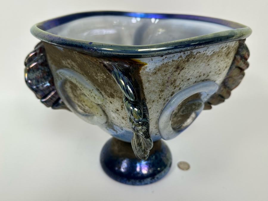 Tom Philabaum (b. 1947, American) Large Footed Art Glass Vase 2001 Signed Underneath Very Heavy 11.5W X 10.5H [Photo 4]