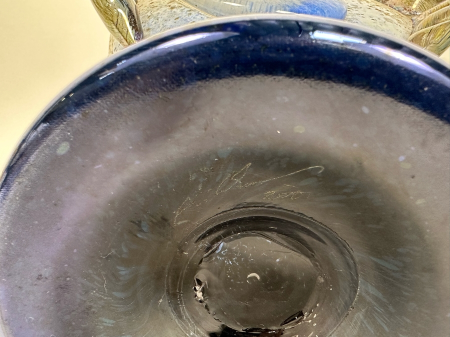 Tom Philabaum (b. 1947, American) Large Footed Art Glass Vase 2001 Signed Underneath Very Heavy 11.5W X 10.5H [Photo 14]