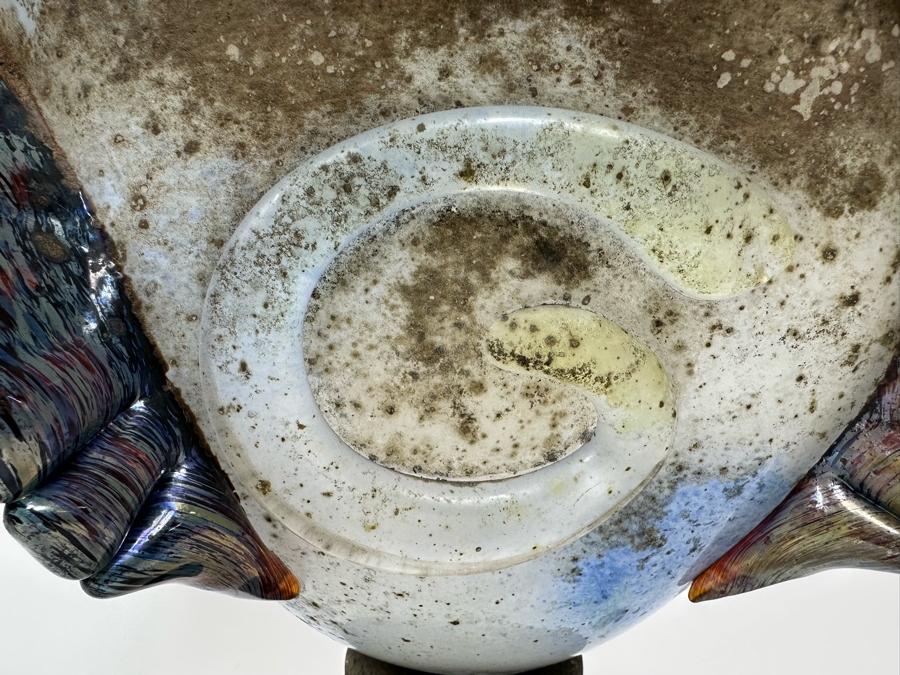 Tom Philabaum (b. 1947, American) Large Footed Art Glass Vase 2001 Signed Underneath Very Heavy 11.5W X 10.5H [Photo 9]