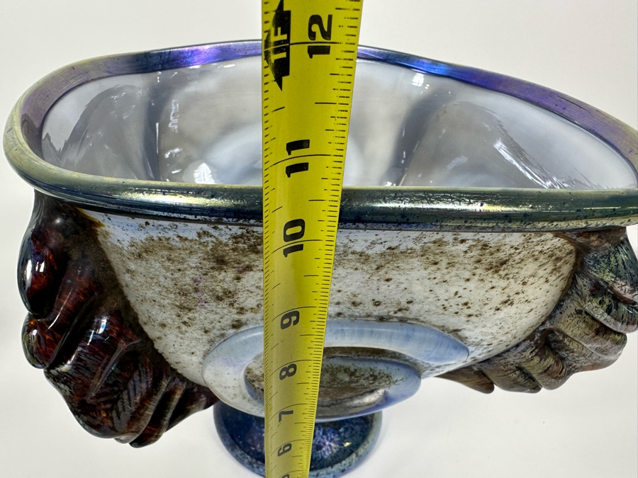 Tom Philabaum (b. 1947, American) Large Footed Art Glass Vase 2001 Signed Underneath Very Heavy 11.5W X 10.5H [Photo 18]