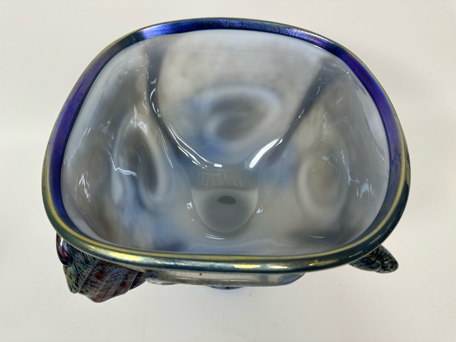 Tom Philabaum (b. 1947, American) Large Footed Art Glass Vase 2001 Signed Underneath Very Heavy 11.5W X 10.5H [Photo 12]