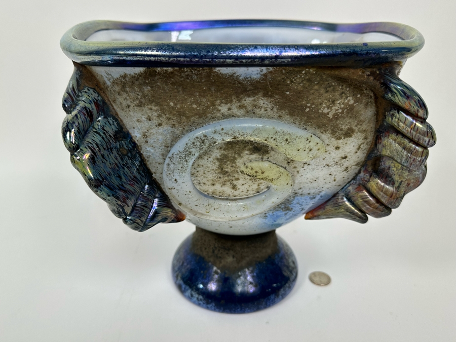 Tom Philabaum (b. 1947, American) Large Footed Art Glass Vase 2001 Signed Underneath Very Heavy 11.5W X 10.5H [Photo 7]