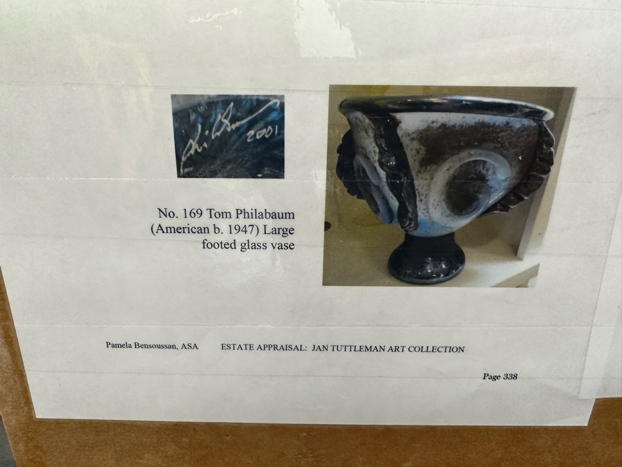 Tom Philabaum (b. 1947, American) Large Footed Art Glass Vase 2001 Signed Underneath Very Heavy 11.5W X 10.5H [Photo 19]