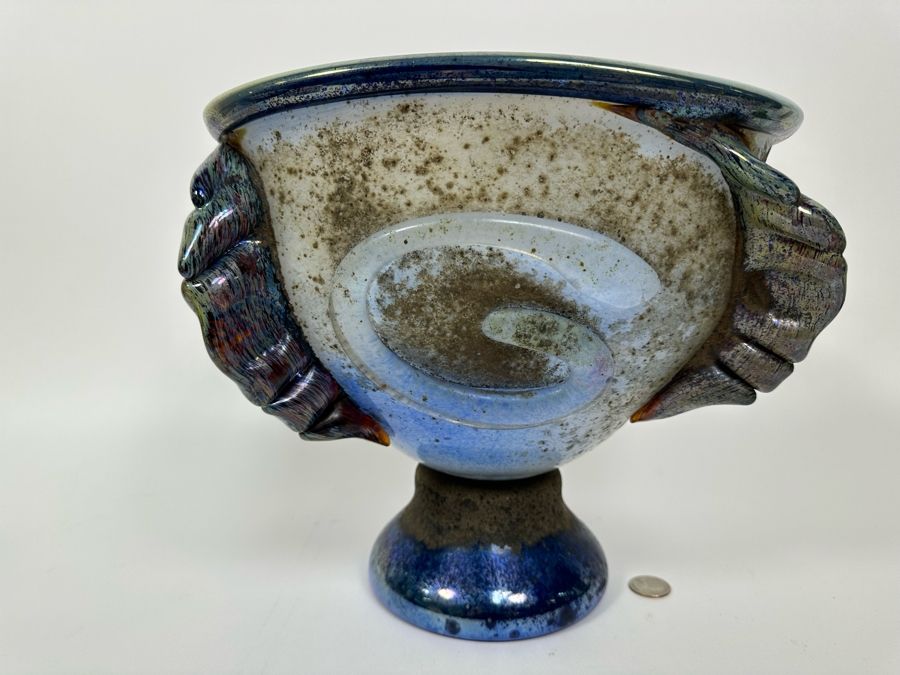 Tom Philabaum (b. 1947, American) Large Footed Art Glass Vase 2001 Signed Underneath Very Heavy 11.5W X 10.5H [Photo 10]