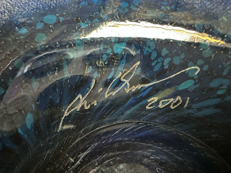 Tom Philabaum (b. 1947, American) Large Footed Art Glass Vase 2001 Signed Underneath Very Heavy 11.5W X 10.5H [Photo 16]