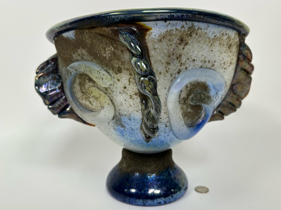 Tom Philabaum (b. 1947, American) Large Footed Art Glass Vase 2001 Signed Underneath Very Heavy 11.5W X 10.5H [Photo 5]