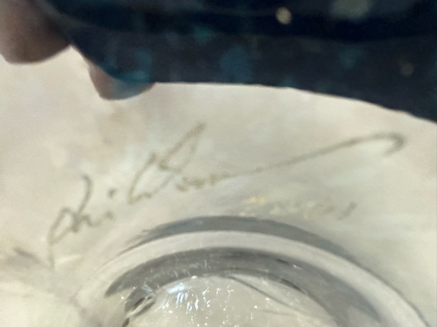 Tom Philabaum (b. 1947, American) Large Footed Art Glass Vase 2001 Signed Underneath Very Heavy 11.5W X 10.5H [Photo 15]