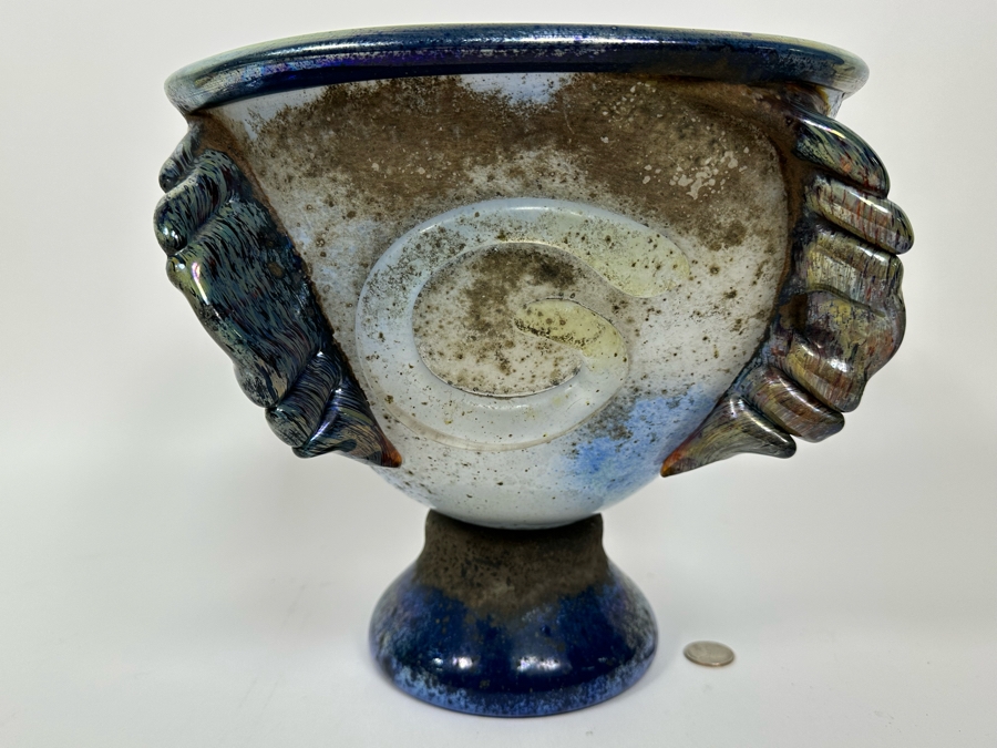 Tom Philabaum (b. 1947, American) Large Footed Art Glass Vase 2001 Signed Underneath Very Heavy 11.5W X 10.5H [Photo 6]