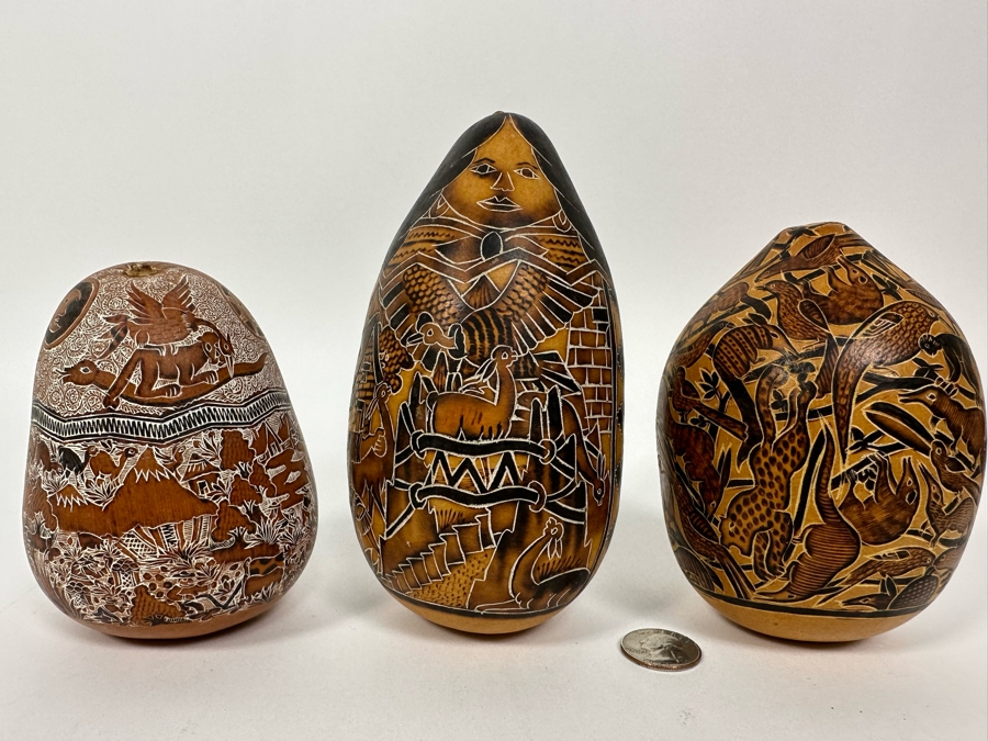 Three Finely Carved Gourds Tallest Is 6H [Photo 2]