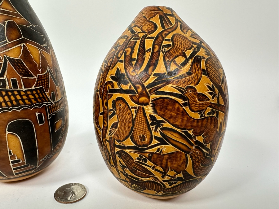 Three Finely Carved Gourds Tallest Is 6H [Photo 16]