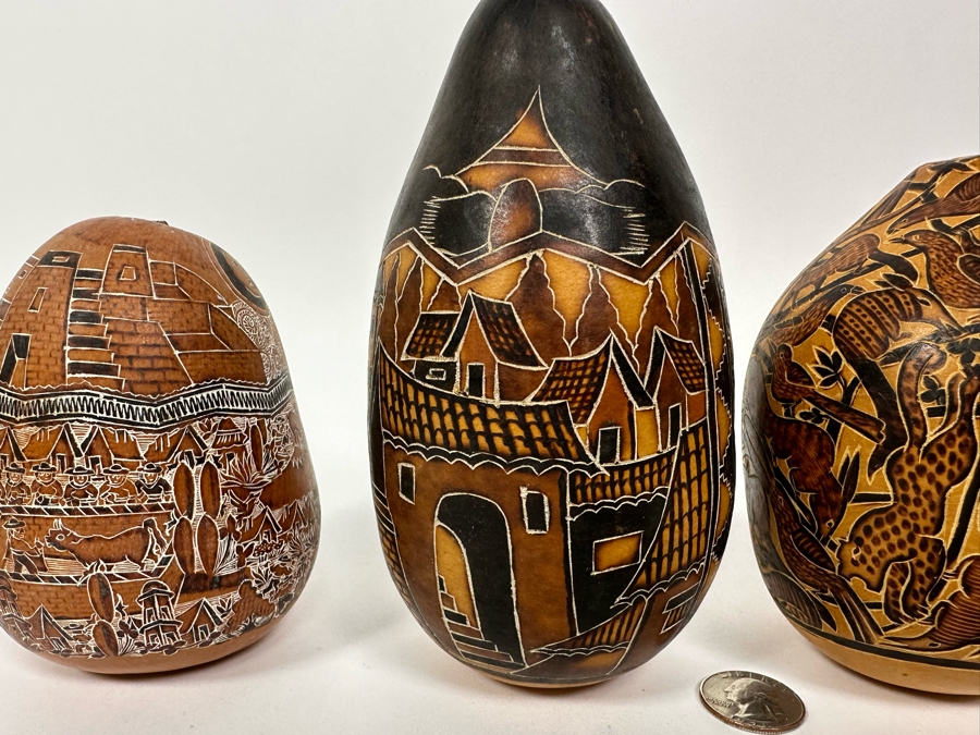 Three Finely Carved Gourds Tallest Is 6H [Photo 11]