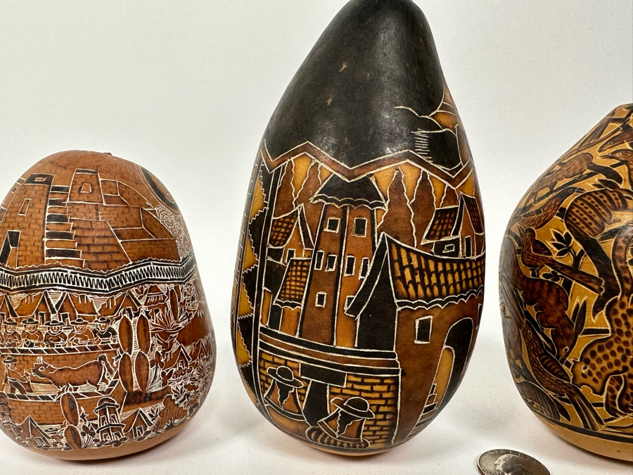 Three Finely Carved Gourds Tallest Is 6H [Photo 12]