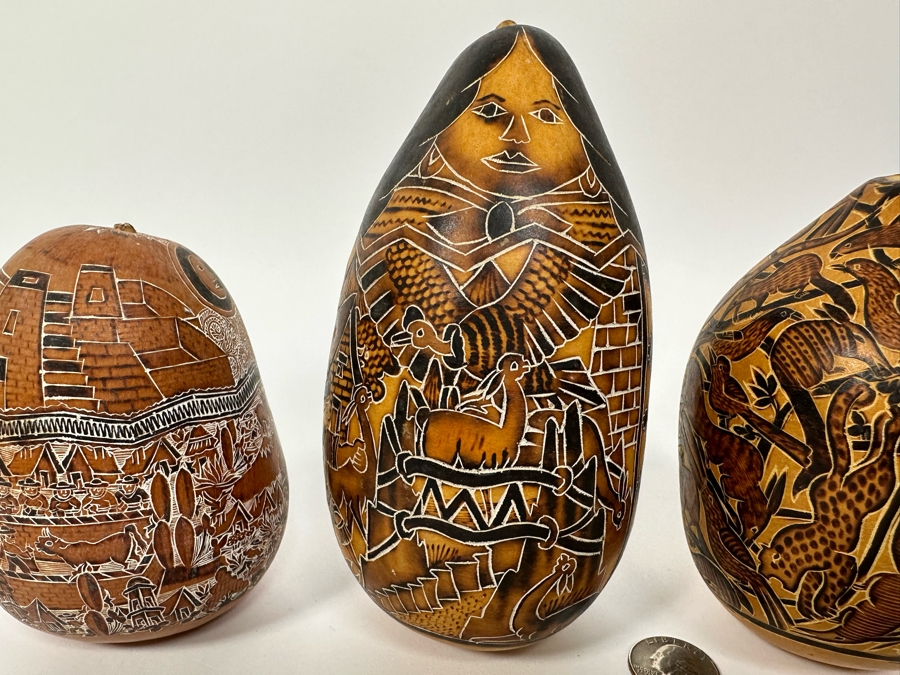 Three Finely Carved Gourds Tallest Is 6H [Photo 9]