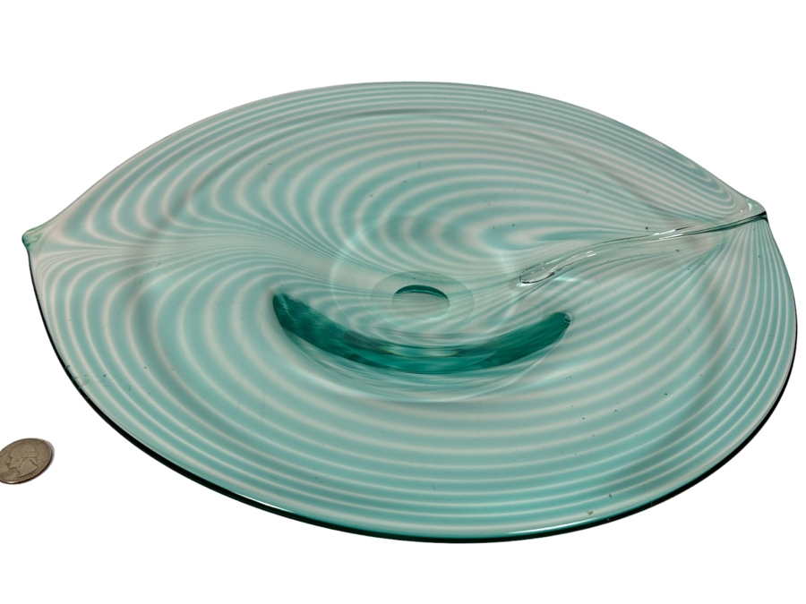 Green Leaf Design Platter Bowl Murano Style Studio Glass Unattributed 14 X 13.5 [Photo 1]