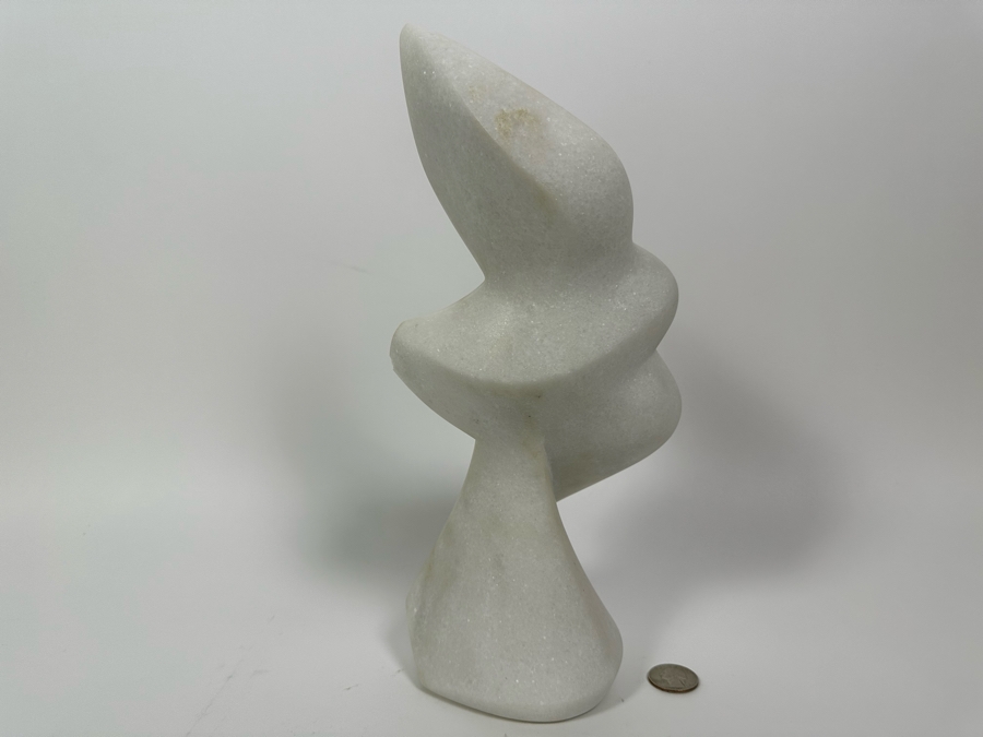 Nancy Diefenbach Original Carved White Vermont Marble Bird Sculpture Titled 'Soaring On Wings' 1997 12H [Photo 7]