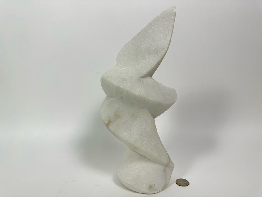 Nancy Diefenbach Original Carved White Vermont Marble Bird Sculpture Titled 'Soaring On Wings' 1997 12H [Photo 4]