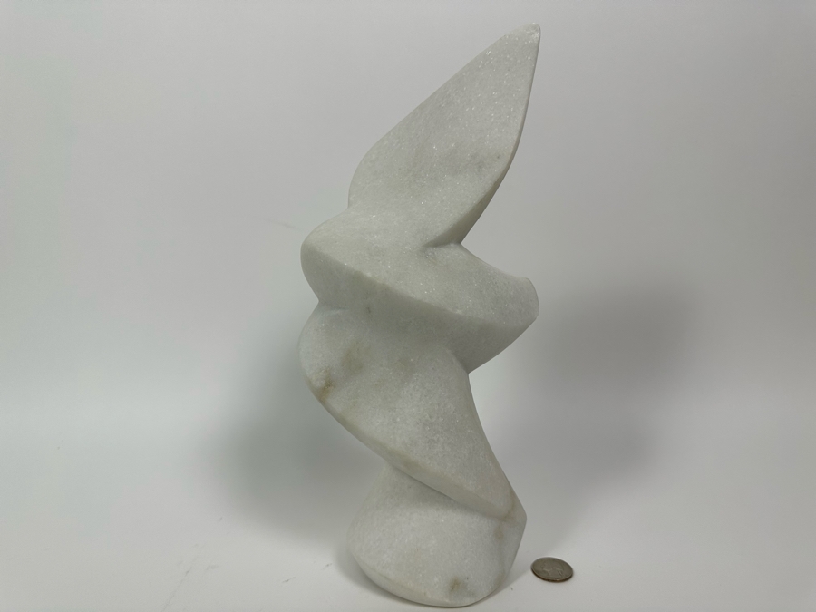 Nancy Diefenbach Original Carved White Vermont Marble Bird Sculpture Titled 'Soaring On Wings' 1997 12H [Photo 3]