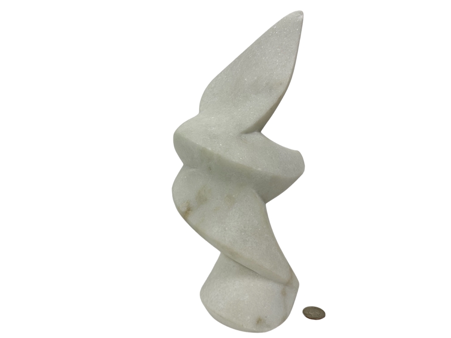 Nancy Diefenbach Original Carved White Vermont Marble Bird Sculpture Titled 'Soaring On Wings' 1997 12H [Photo 1]