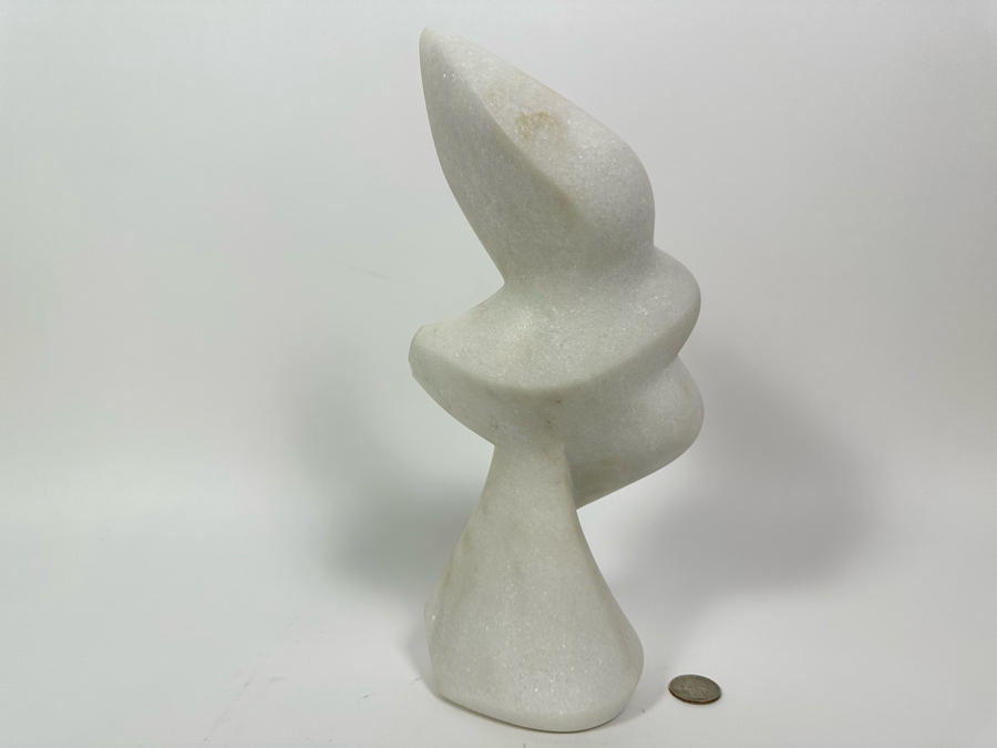 Nancy Diefenbach Original Carved White Vermont Marble Bird Sculpture Titled 'Soaring On Wings' 1997 12H [Photo 8]