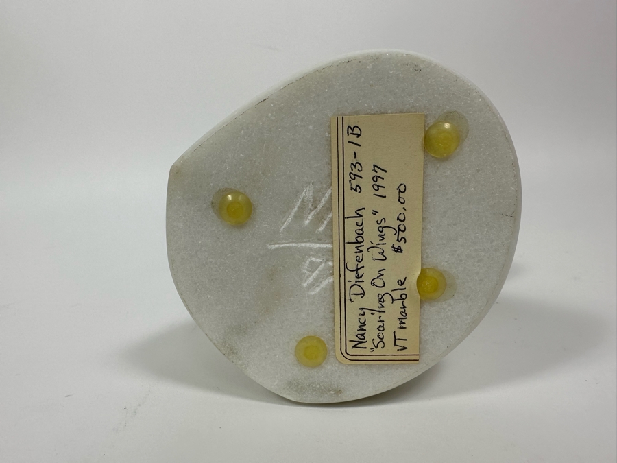 Nancy Diefenbach Original Carved White Vermont Marble Bird Sculpture Titled 'Soaring On Wings' 1997 12H [Photo 10]