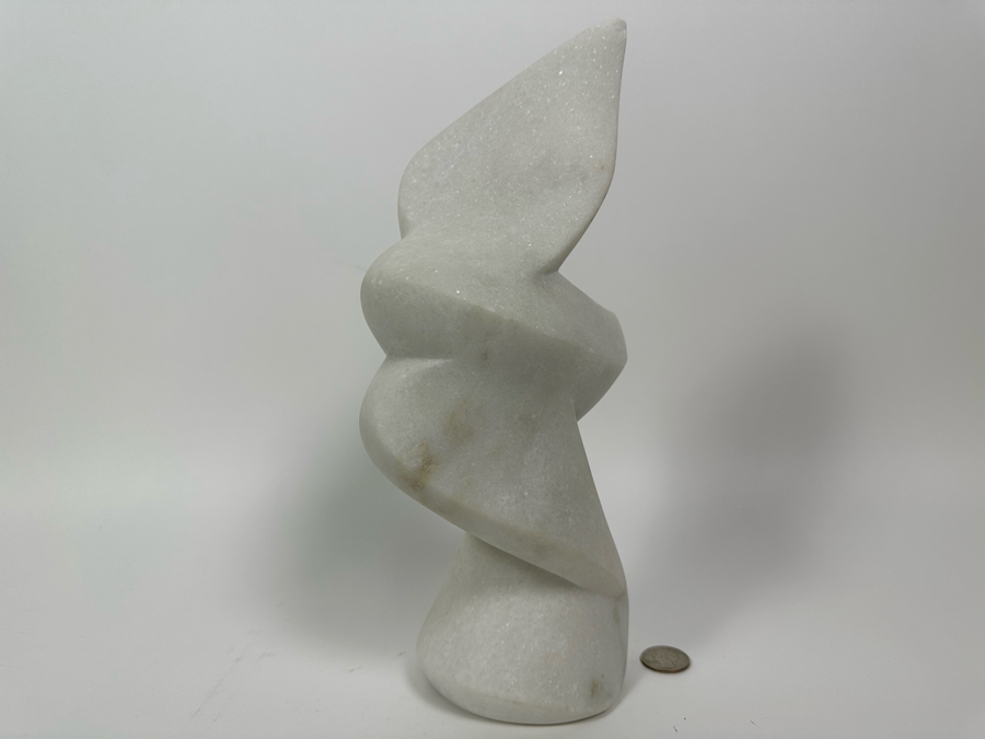 Nancy Diefenbach Original Carved White Vermont Marble Bird Sculpture Titled 'Soaring On Wings' 1997 12H [Photo 9]