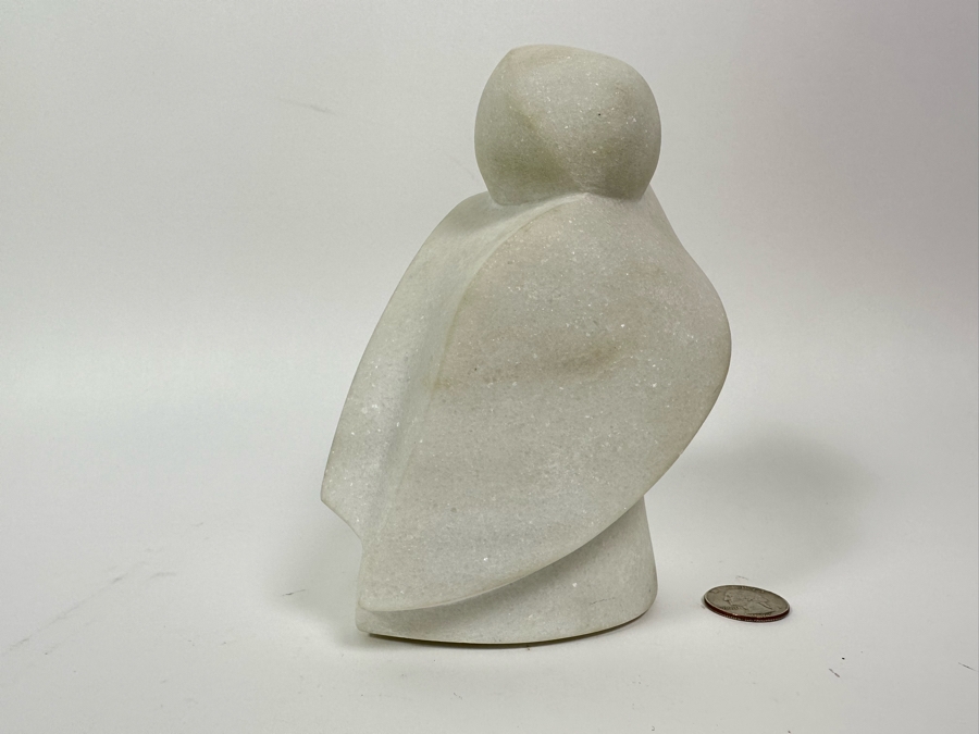 Nancy Diefenbach Original Carved White Vermont Marble Bird Sculpture Titled 'Over My Wings' 1997 6.5H [Photo 6]