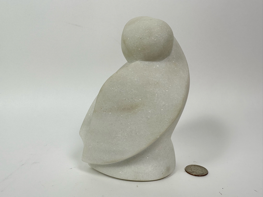 Nancy Diefenbach Original Carved White Vermont Marble Bird Sculpture Titled 'Over My Wings' 1997 6.5H [Photo 2]