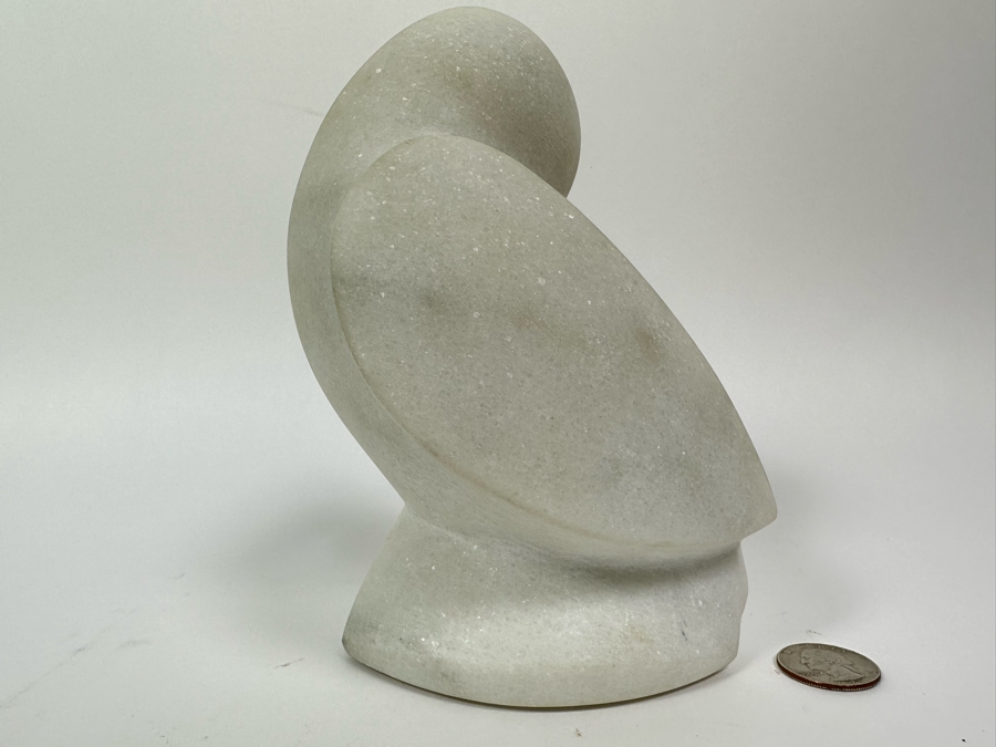 Nancy Diefenbach Original Carved White Vermont Marble Bird Sculpture Titled 'Over My Wings' 1997 6.5H [Photo 8]