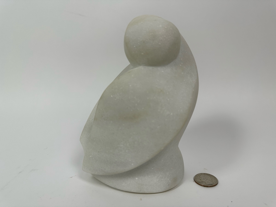 Nancy Diefenbach Original Carved White Vermont Marble Bird Sculpture Titled 'Over My Wings' 1997 6.5H [Photo 3]