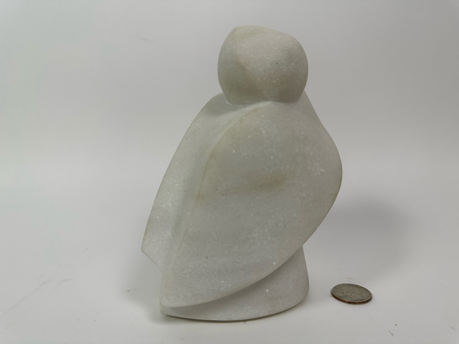Nancy Diefenbach Original Carved White Vermont Marble Bird Sculpture Titled 'Over My Wings' 1997 6.5H [Photo 4]