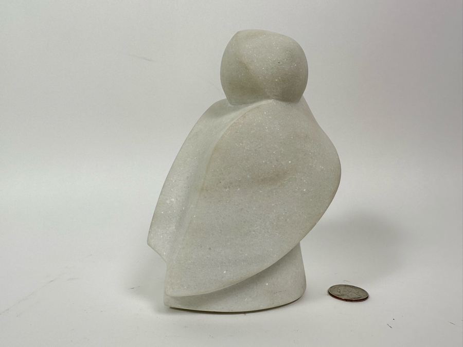 Nancy Diefenbach Original Carved White Vermont Marble Bird Sculpture Titled 'Over My Wings' 1997 6.5H [Photo 5]