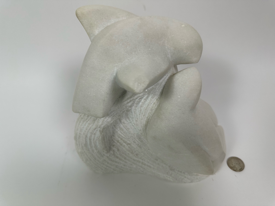 Nancy Diefenbach Original Carved White Vermont Marble Bird Sculpture Titled 'Caress Of Wings' 1997 8W X 4D X 8H [Photo 6]