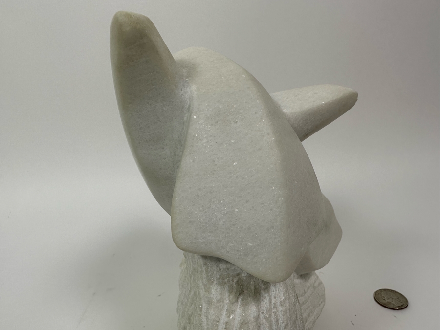 Nancy Diefenbach Original Carved White Vermont Marble Bird Sculpture Titled 'Caress Of Wings' 1997 8W X 4D X 8H [Photo 7]