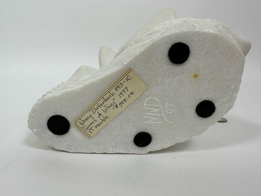 Nancy Diefenbach Original Carved White Vermont Marble Bird Sculpture Titled 'Caress Of Wings' 1997 8W X 4D X 8H [Photo 11]