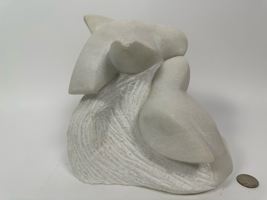 Nancy Diefenbach Original Carved White Vermont Marble Bird Sculpture Titled 'Caress Of Wings' 1997 8W X 4D X 8H [Photo 5]