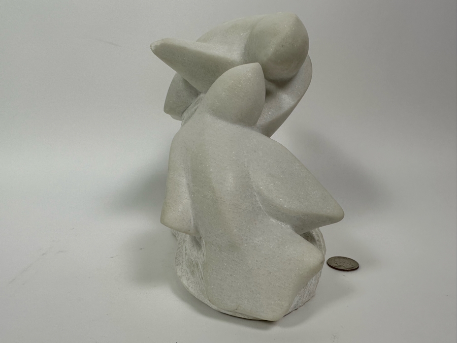 Nancy Diefenbach Original Carved White Vermont Marble Bird Sculpture Titled 'Caress Of Wings' 1997 8W X 4D X 8H [Photo 9]