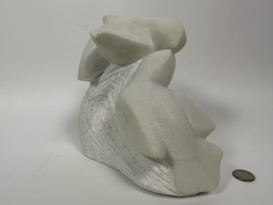 Nancy Diefenbach Original Carved White Vermont Marble Bird Sculpture Titled 'Caress Of Wings' 1997 8W X 4D X 8H [Photo 3]