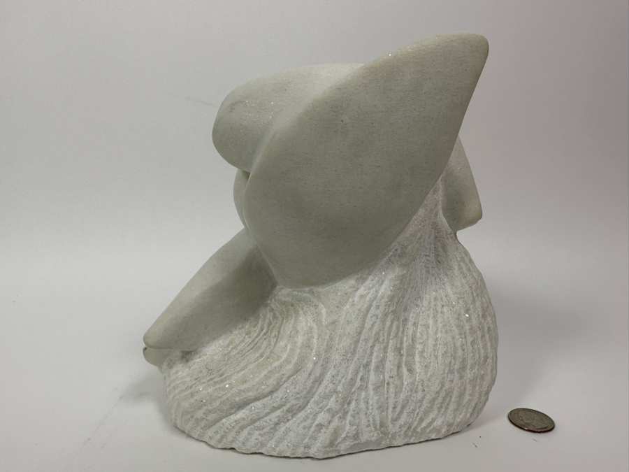 Nancy Diefenbach Original Carved White Vermont Marble Bird Sculpture Titled 'Caress Of Wings' 1997 8W X 4D X 8H [Photo 8]
