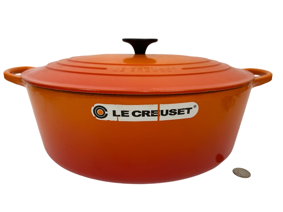 New Large Le Creuset Orange Enameled Cast Iron Dutch Oven With Lid France 8 Qt 16W X 11D X 7H