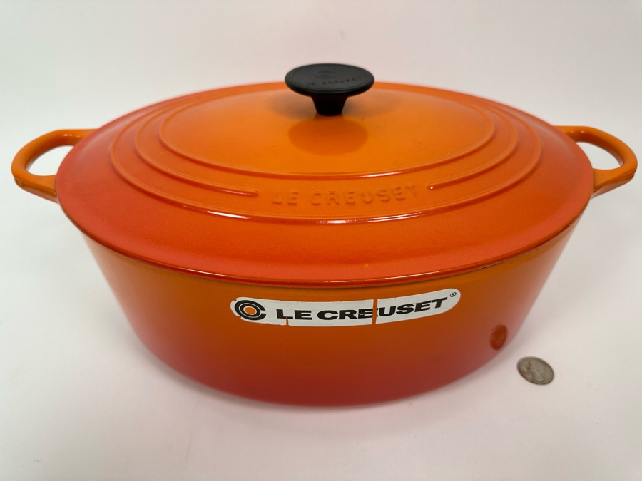New Large Le Creuset Orange Enameled Cast Iron Dutch Oven With Lid France 8 Qt 16W X 11D X 7H [Photo 4]
