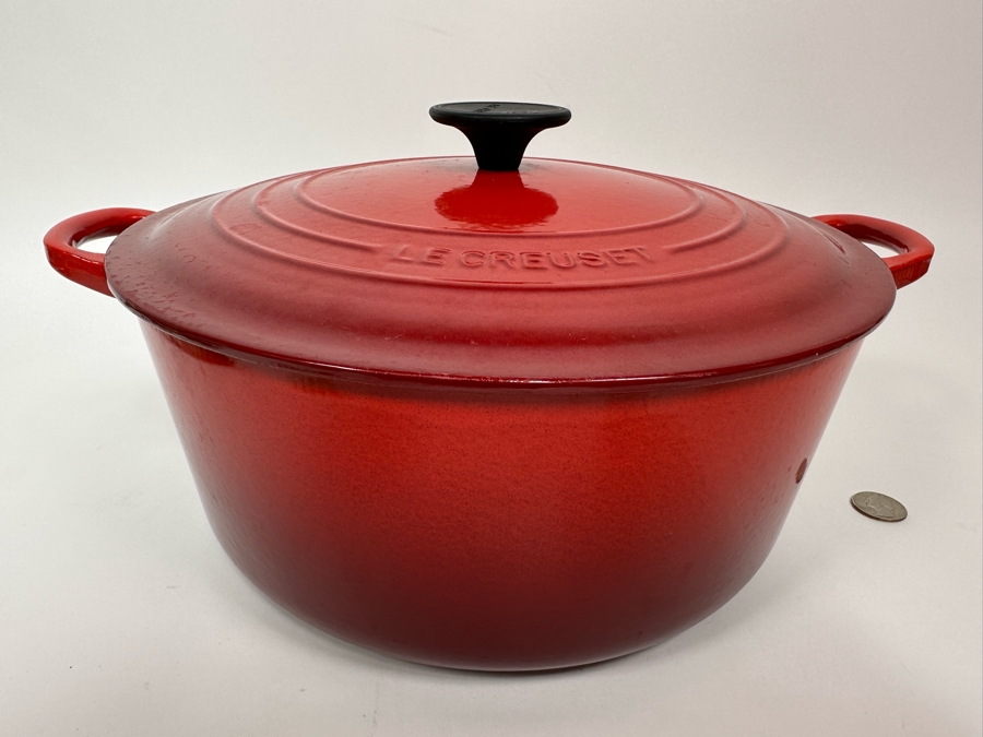 New Le Creuset Red Enameled Cast Iron Pot With Lid France 14W X 6H [Photo 2]