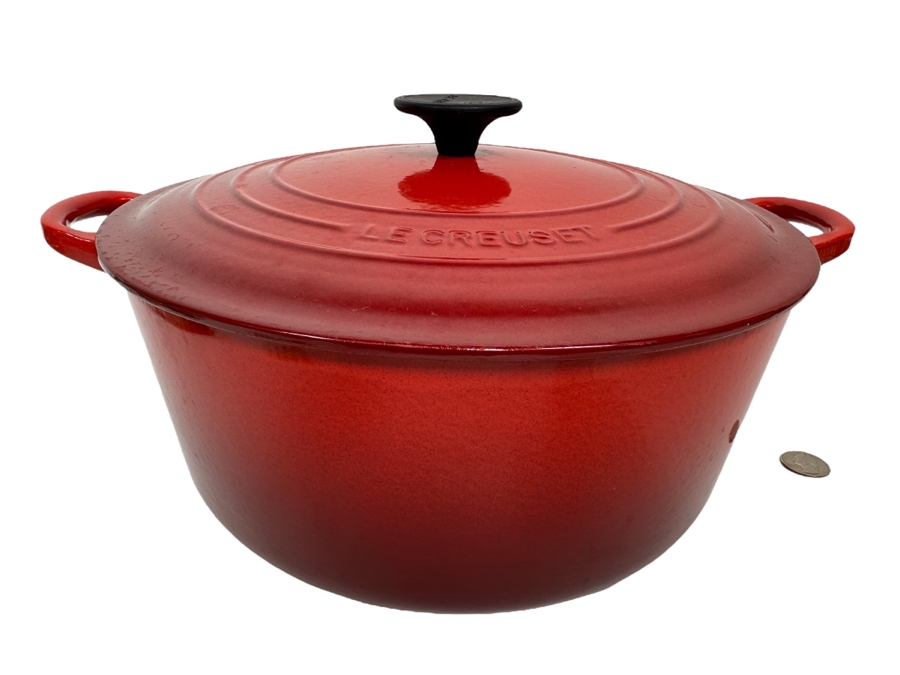 New Le Creuset Red Enameled Cast Iron Pot With Lid France 14W X 6H [Photo 1]