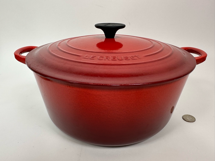New Le Creuset Red Enameled Cast Iron Pot With Lid France 14W X 6H [Photo 3]