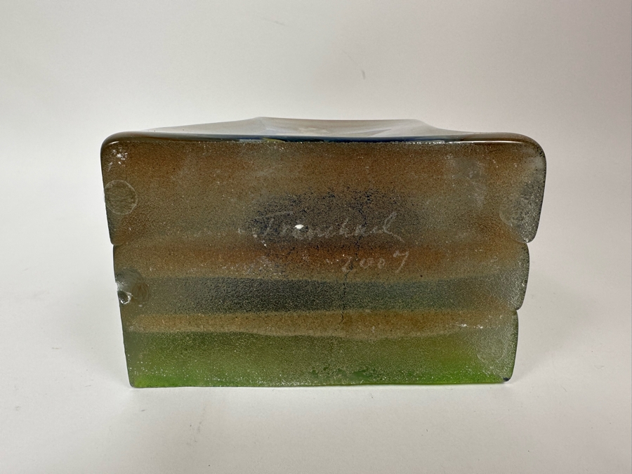 Stephanie Trenchard Sand Cast Glass Sculptures With Hovering Hand Sculpted Figures Of 1) Woman, 2) House, 3) The Sun / Popelka Trenchard Glass / 3 Glass Sculptures Stack To Form Totem - Very Heavy Retails $4,200 [Photo 46]