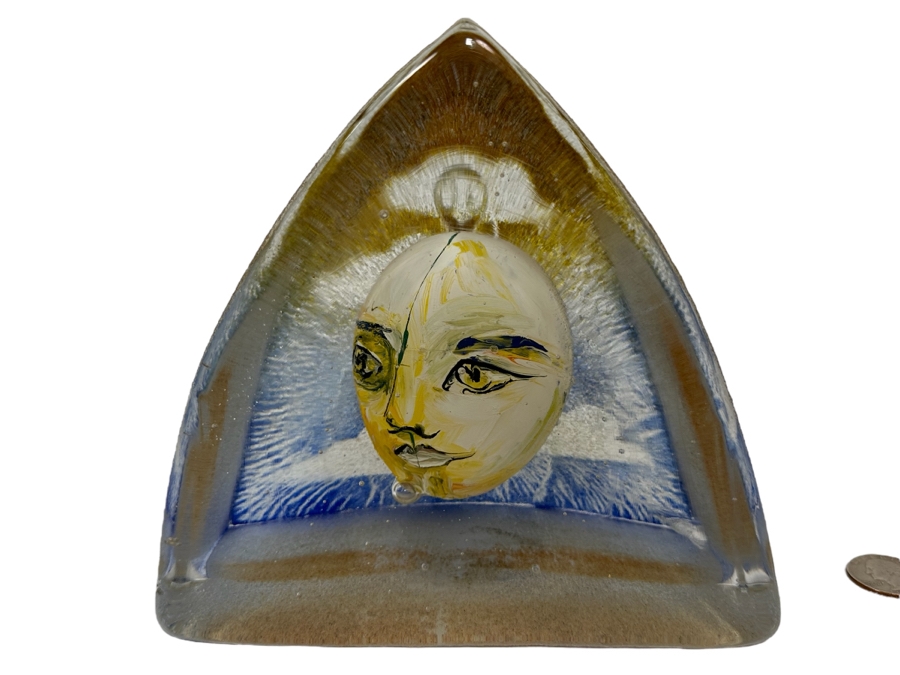 Stephanie Trenchard Sand Cast Glass Sculptures With Hovering Hand Sculpted Figures Of 1) Woman, 2) House, 3) The Sun / Popelka Trenchard Glass / 3 Glass Sculptures Stack To Form Totem - Very Heavy Retails $4,200 [Photo 4]