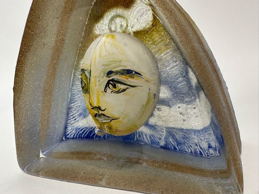 Stephanie Trenchard Sand Cast Glass Sculptures With Hovering Hand Sculpted Figures Of 1) Woman, 2) House, 3) The Sun / Popelka Trenchard Glass / 3 Glass Sculptures Stack To Form Totem - Very Heavy Retails $4,200 [Photo 26]