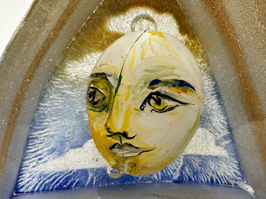 Stephanie Trenchard Sand Cast Glass Sculptures With Hovering Hand Sculpted Figures Of 1) Woman, 2) House, 3) The Sun / Popelka Trenchard Glass / 3 Glass Sculptures Stack To Form Totem - Very Heavy Retails $4,200 [Photo 23]