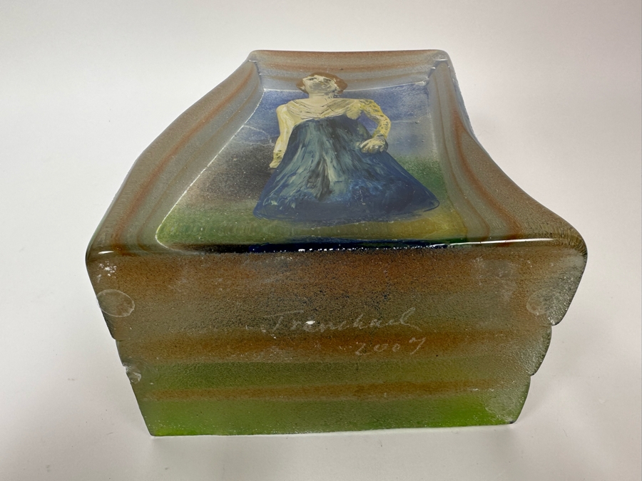 Stephanie Trenchard Sand Cast Glass Sculptures With Hovering Hand Sculpted Figures Of 1) Woman, 2) House, 3) The Sun / Popelka Trenchard Glass / 3 Glass Sculptures Stack To Form Totem - Very Heavy Retails $4,200 [Photo 47]